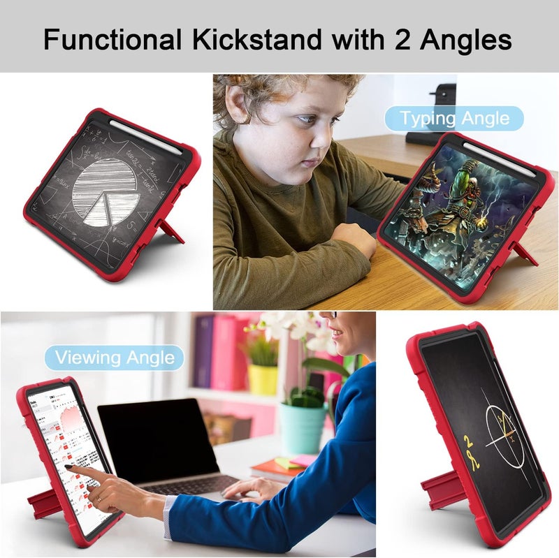 Azzsy Case for iPad (A16) 11th Generation 11 Inch 2025 / iPad 10th Generation 10.9 Inch 2022, [Built-in Pencil Holder] Heavy Duty Shockproof Rugged Protective Case, Red2 - Image 3